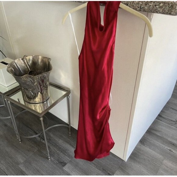 Amanda Uprichard Samba Dress Russian Red Silk Halter Mini - Picture 3 of 5